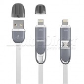 CABLU DE DATE 2 IN 1 MUFA MICRO USB / LIGHTNING 8 PINI ALB